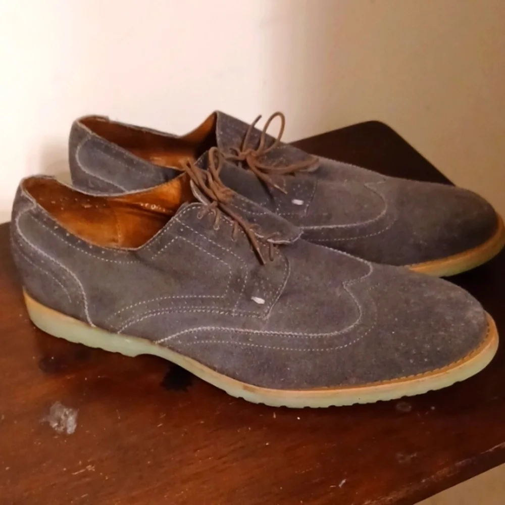 J.D. Fisk Grey Suede Leather Shoes with Green Soles, 12